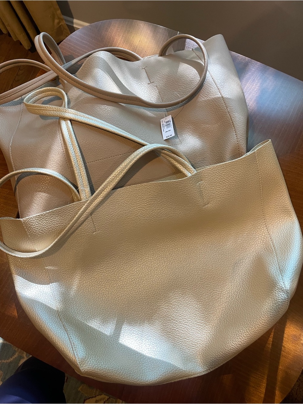 NWT Two Old Navy Light Cream and Gold Pebbled Tote Bag